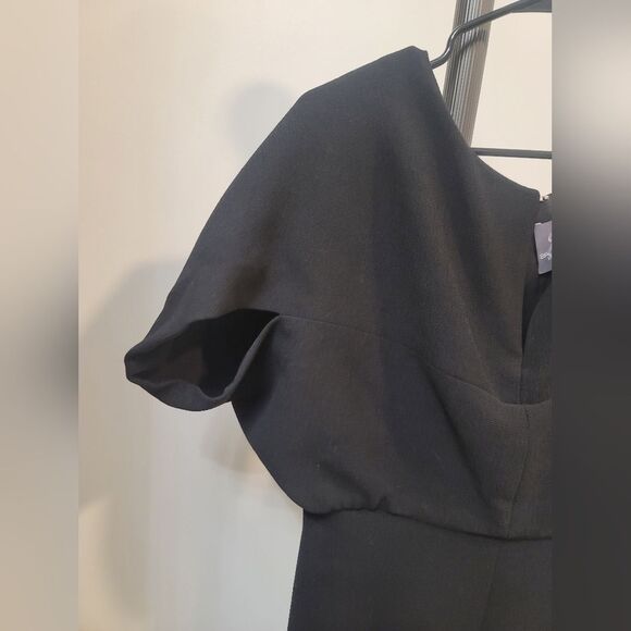 Lela Rose Black Ottoman Cape Sleeve Wide Leg Jumpsuit Romper 8 - Picture 11 of 12